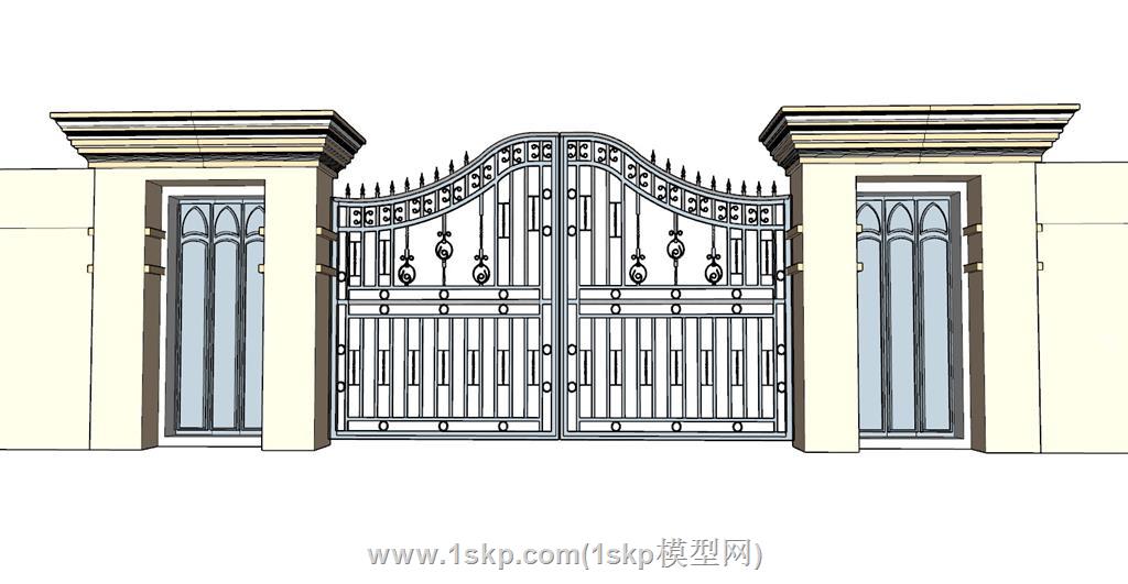 铁艺大门围墙SU模型 1