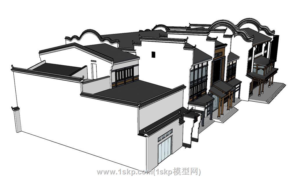 中式商业街仿古SU模型 2