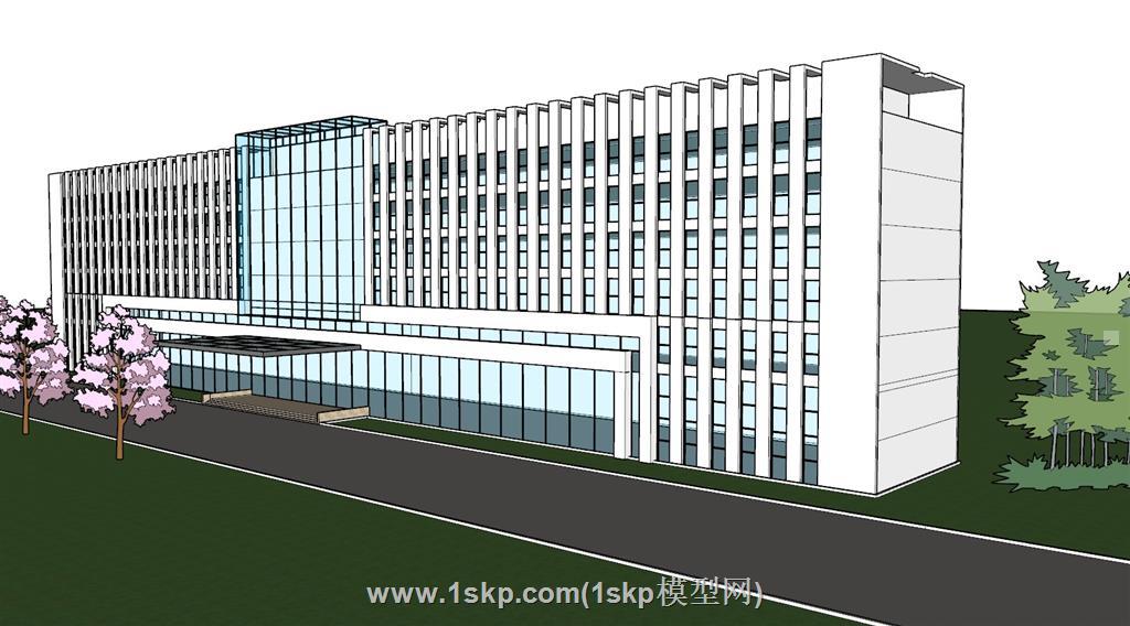 办公楼玻璃幕墙建筑SU模型 1