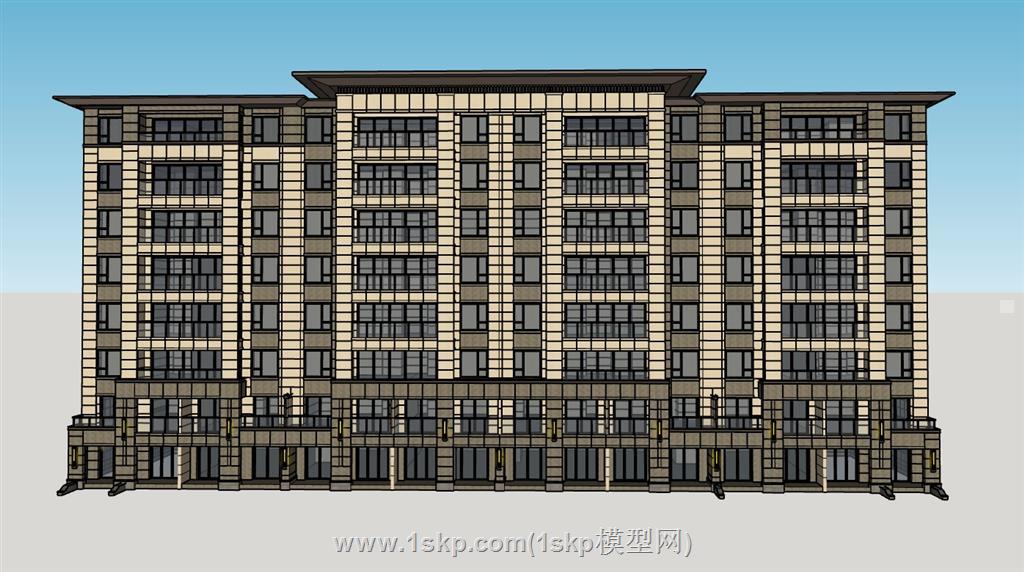 新中式住宅楼公寓SU模型 1