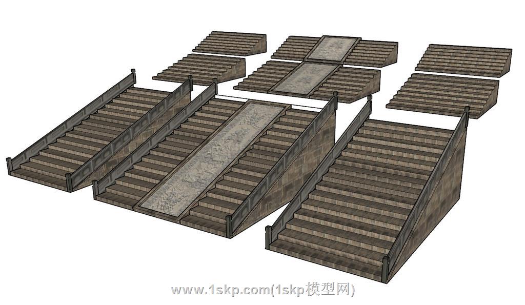 古建台阶阶梯SU模型 1