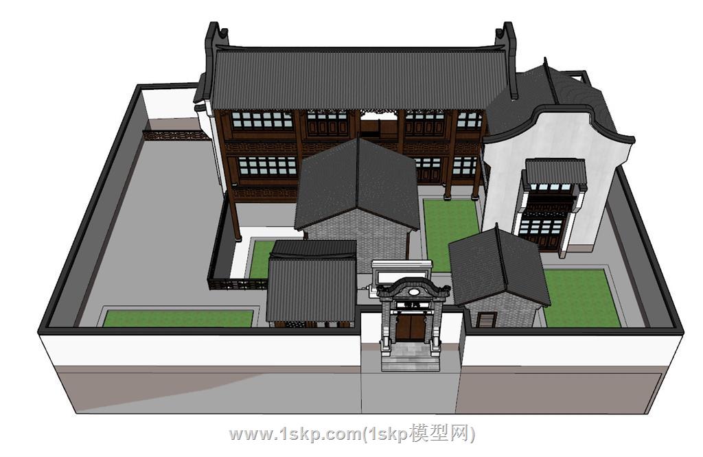 中式合院住宅SU模型 1