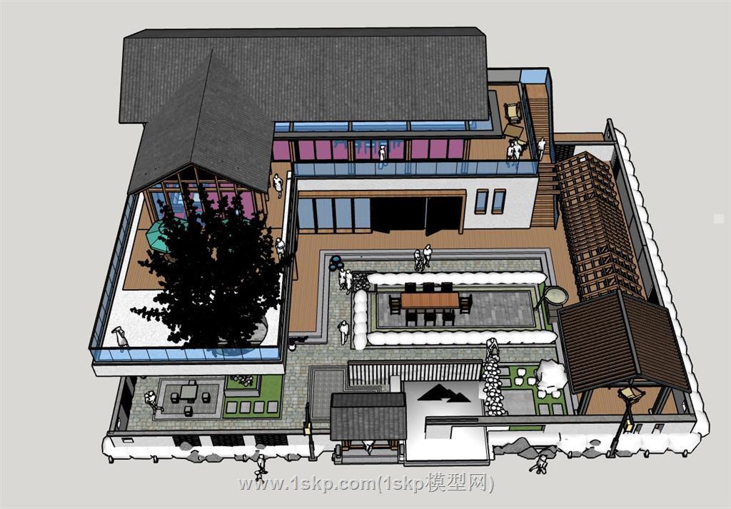 乡村民宿合院SU模型 3