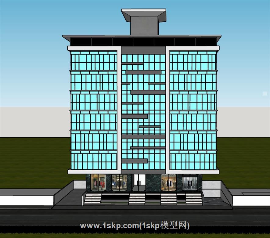 办公楼玻璃幕墙建筑SU模型 1