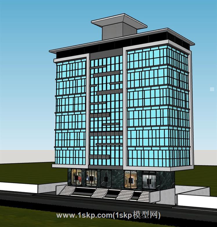 办公楼玻璃幕墙建筑SU模型 2