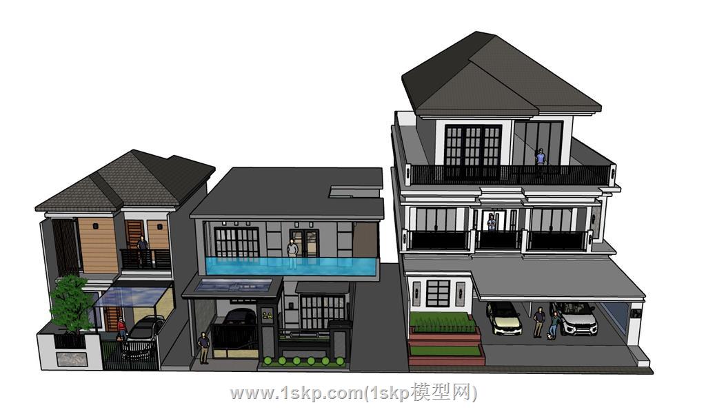 东南亚别墅建筑SU模型 2