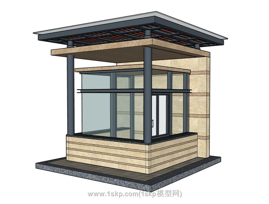 岗亭门卫亭保安亭SU模型 1