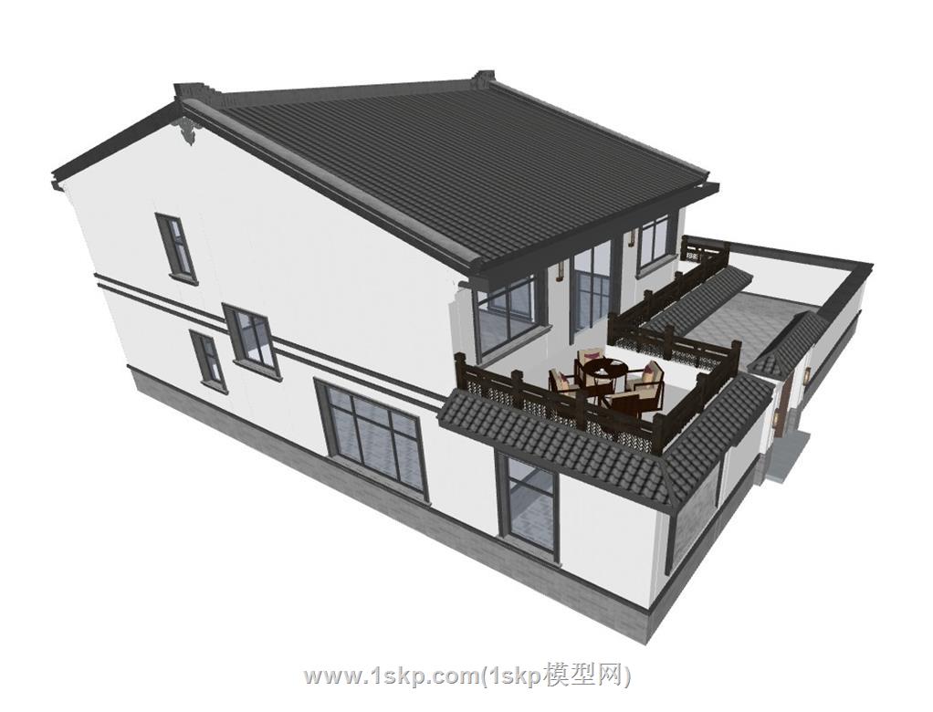 中式合院别墅SU模型 3