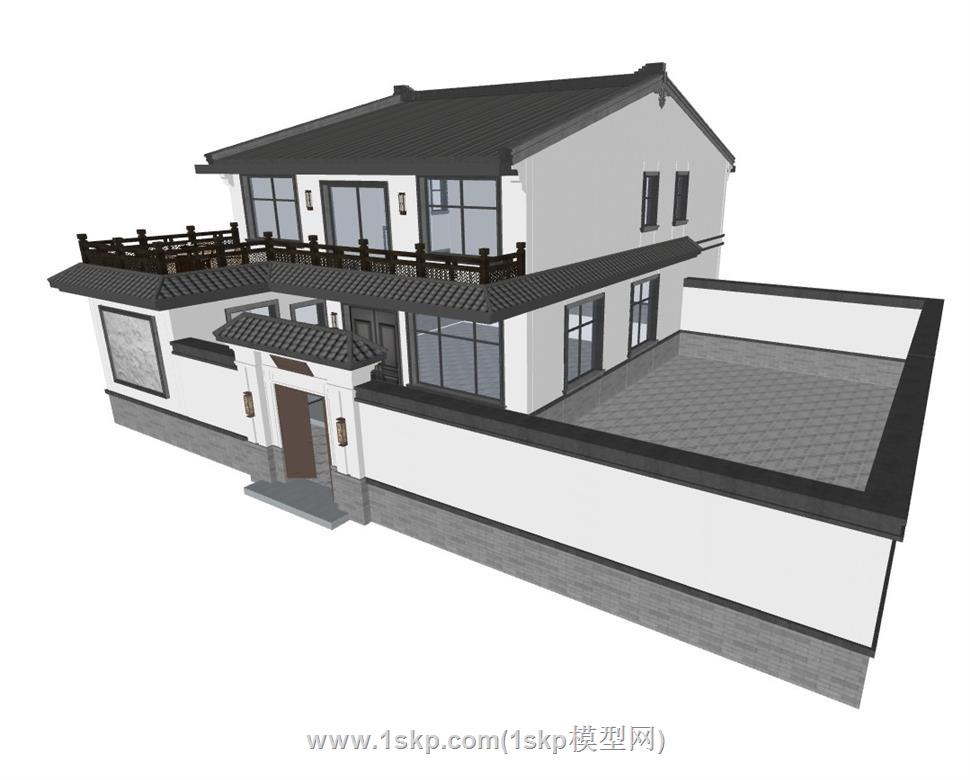 中式合院别墅SU模型 1