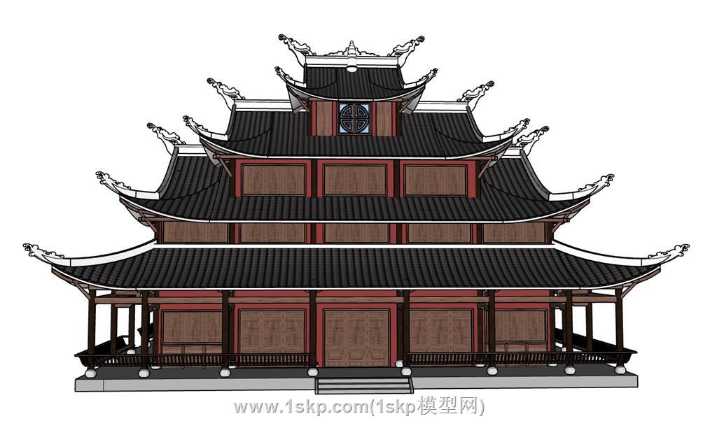 寺庙建筑SU模型 1