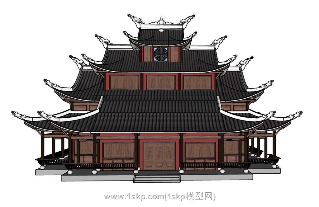 寺庙建筑SU模型 3