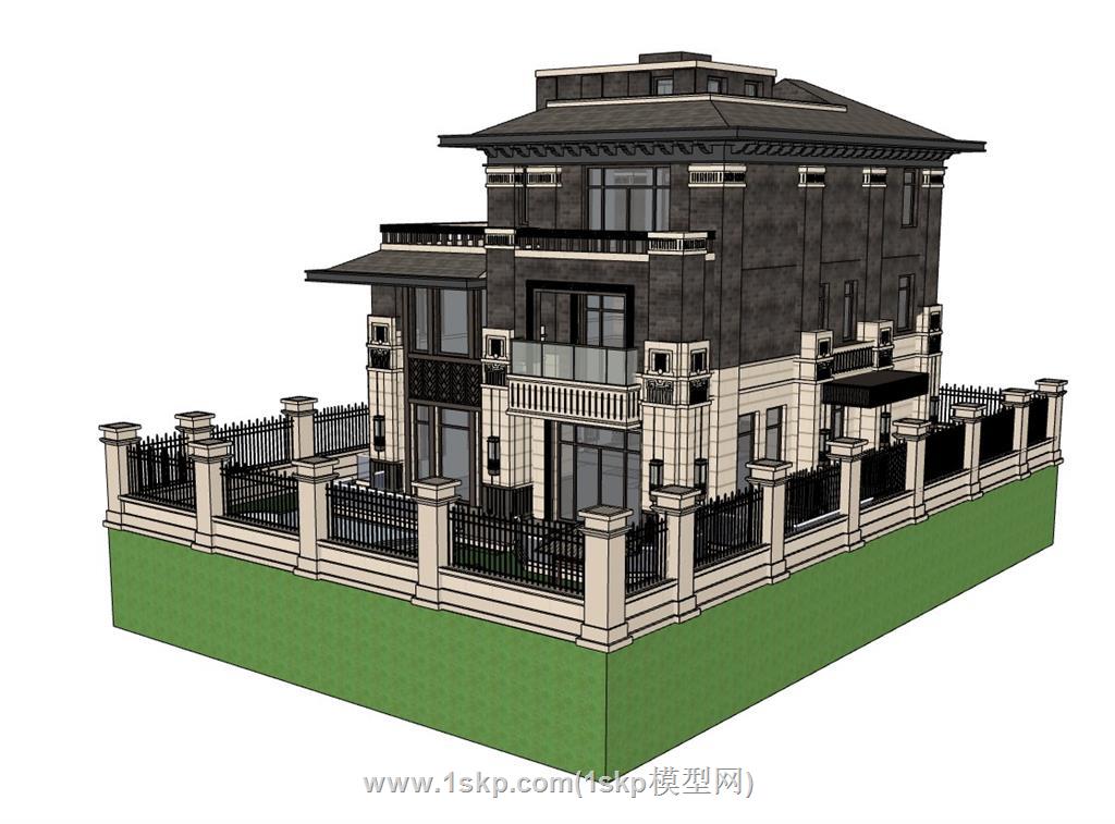 新中式古典别墅SU模型 2