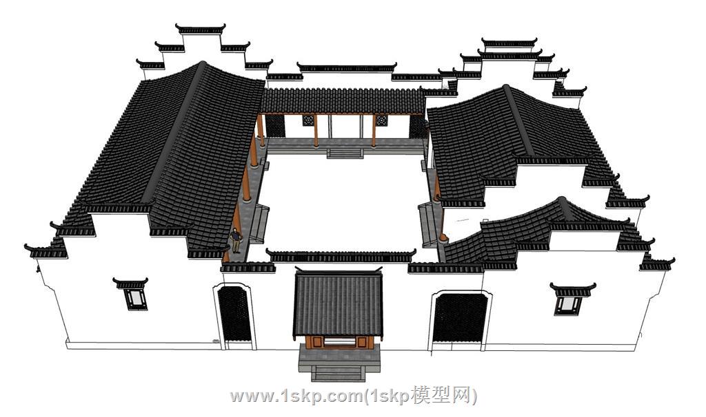 中式合院徽派SU模型 1