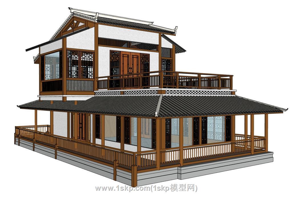 茶楼茶馆建筑SU模型 2