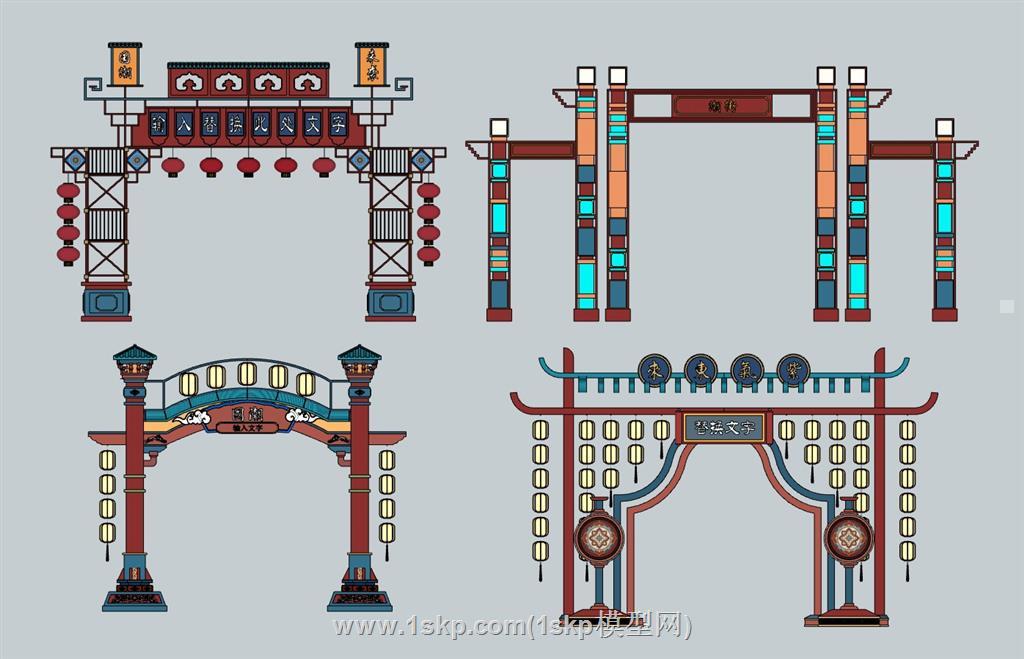 中式门楼牌楼SU模型 1
