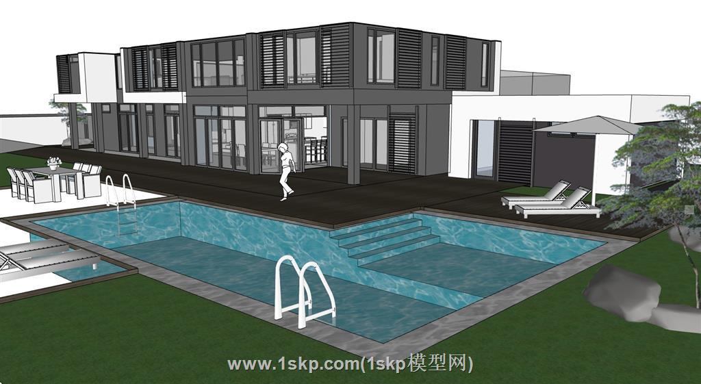 别墅游泳池SU模型 1