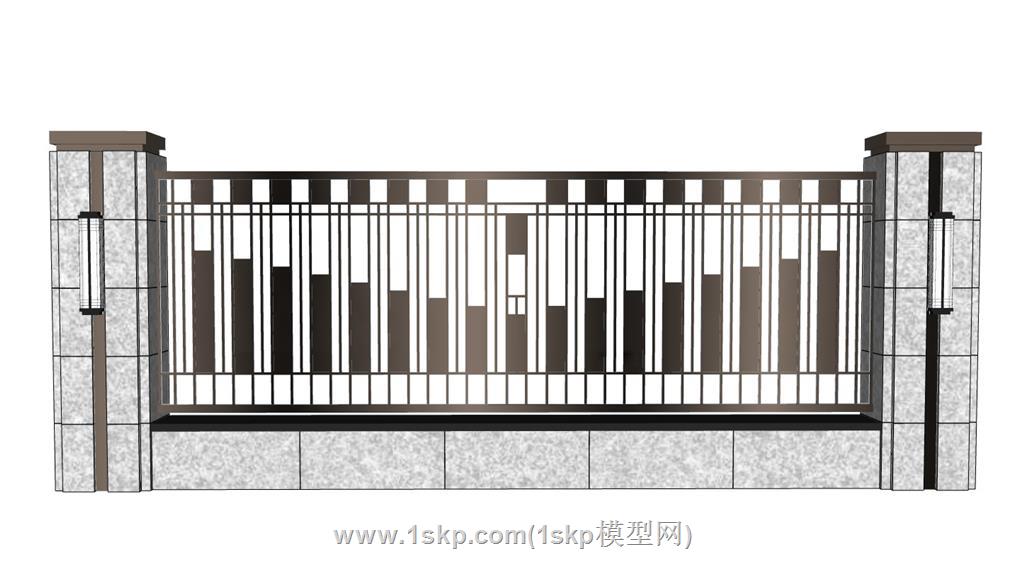 新中式围墙SU模型 1