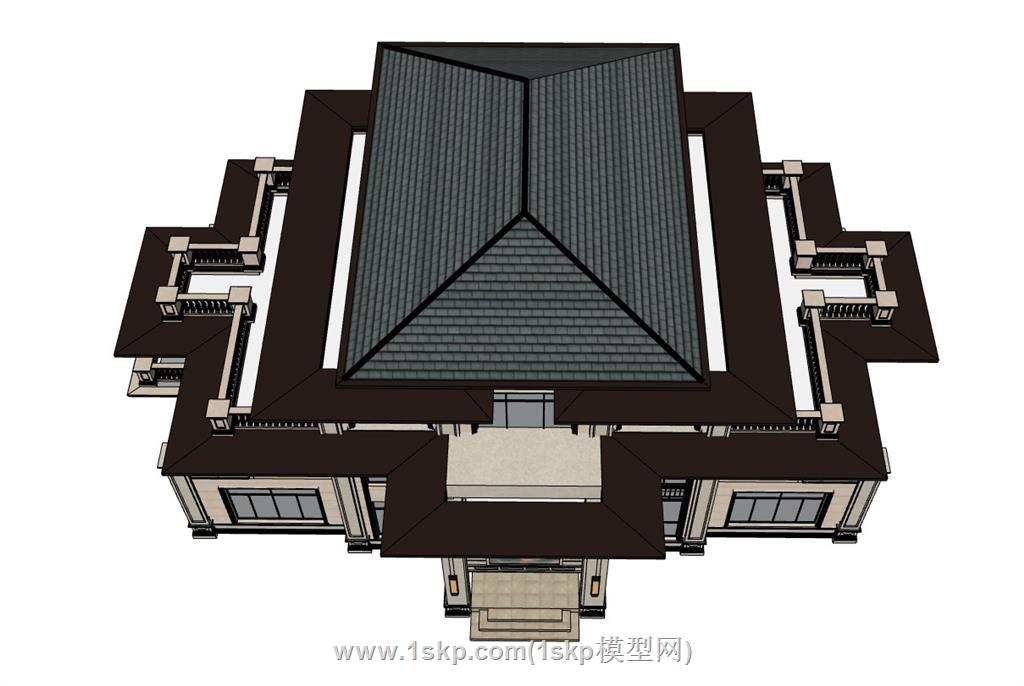 新中式独栋别墅SU模型 3