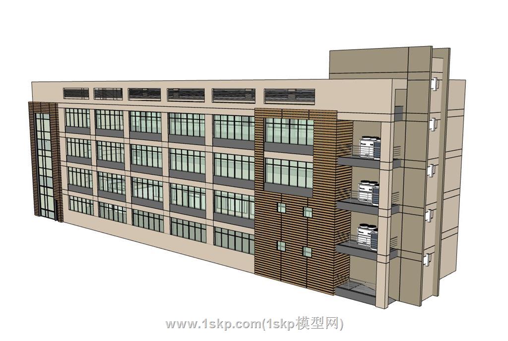 食堂办公楼建筑SU模型 3