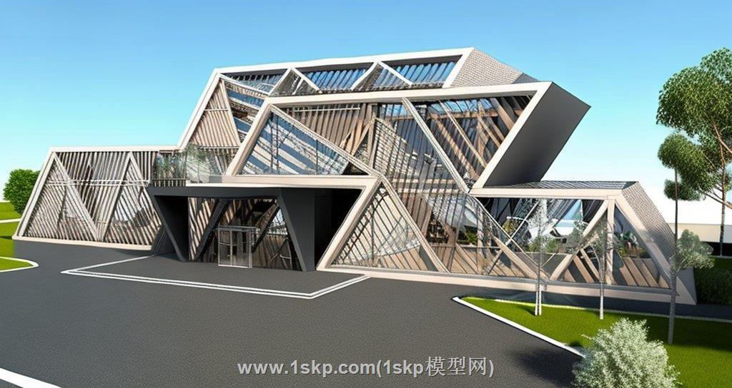 异形办公楼建筑SU模型 1