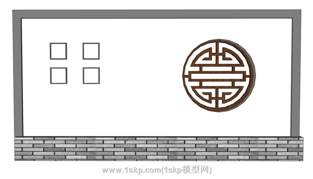 中式围墙SU模型 2