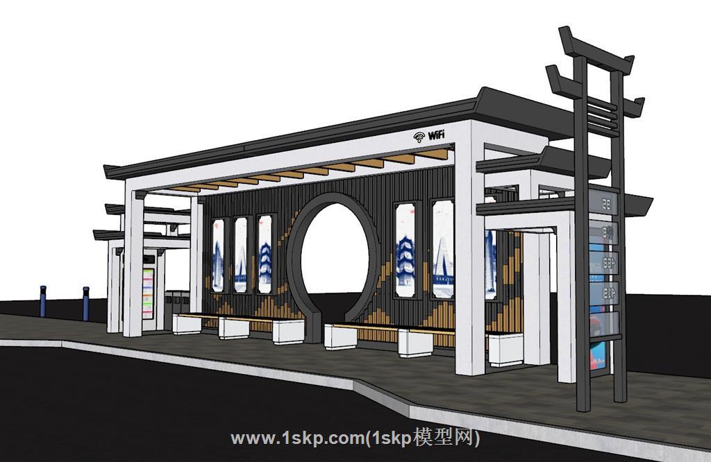 公交站候车亭SU模型 1