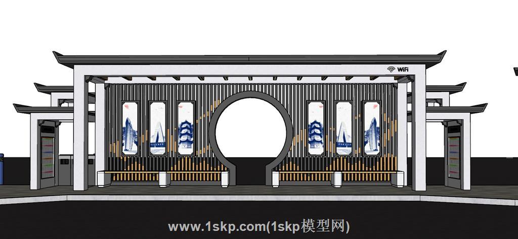 公交站候车亭SU模型 2