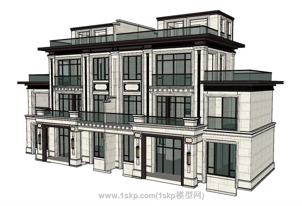 新中式别墅建筑SU模型 2