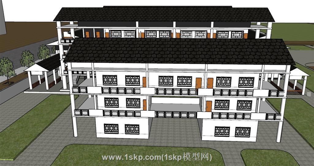 中式中学校园建筑SU模型 2