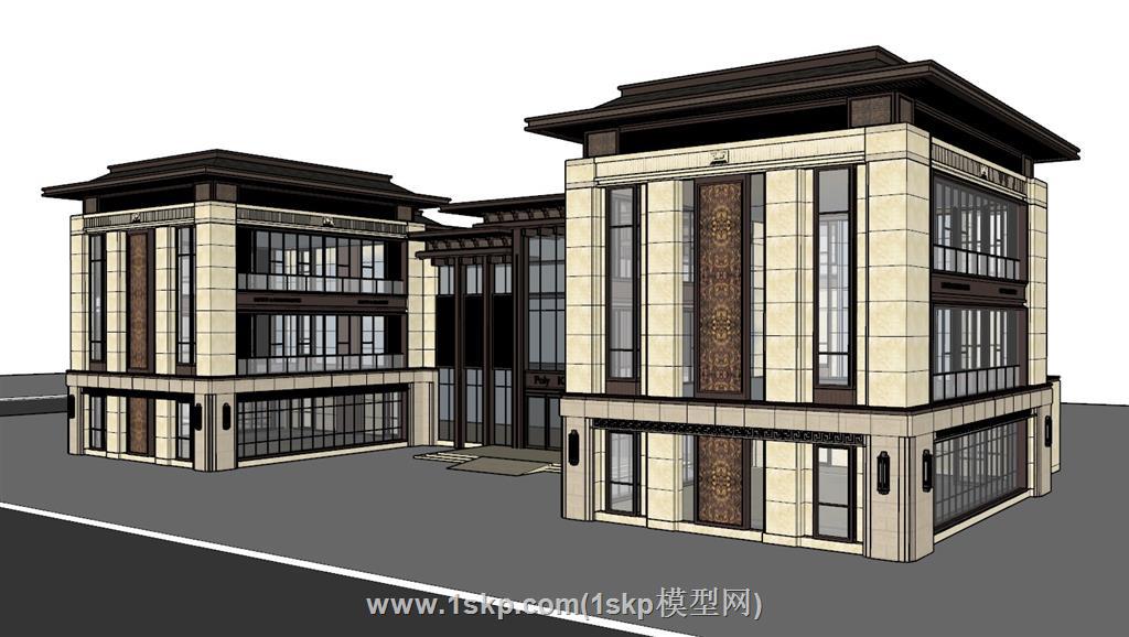 新中式建筑SU模型 1