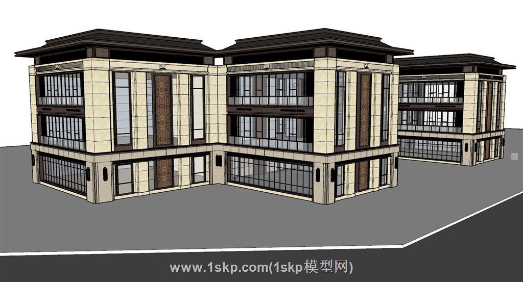 新中式建筑SU模型 3