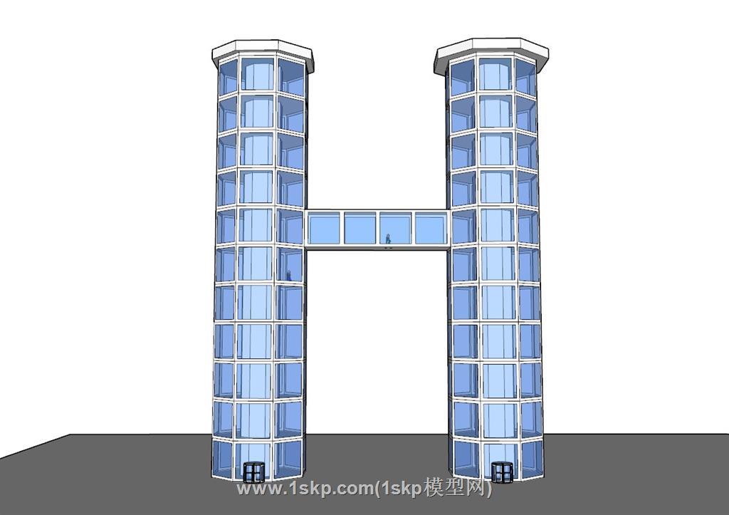 H形玻璃建筑SU模型 2