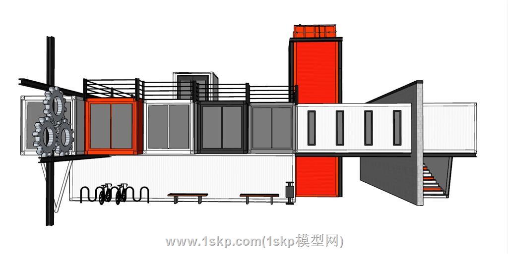 集装箱建筑SU模型 1