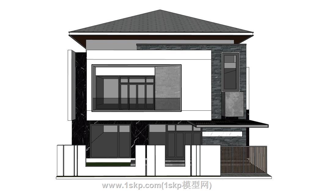 立面独栋别墅建筑SU模型 2