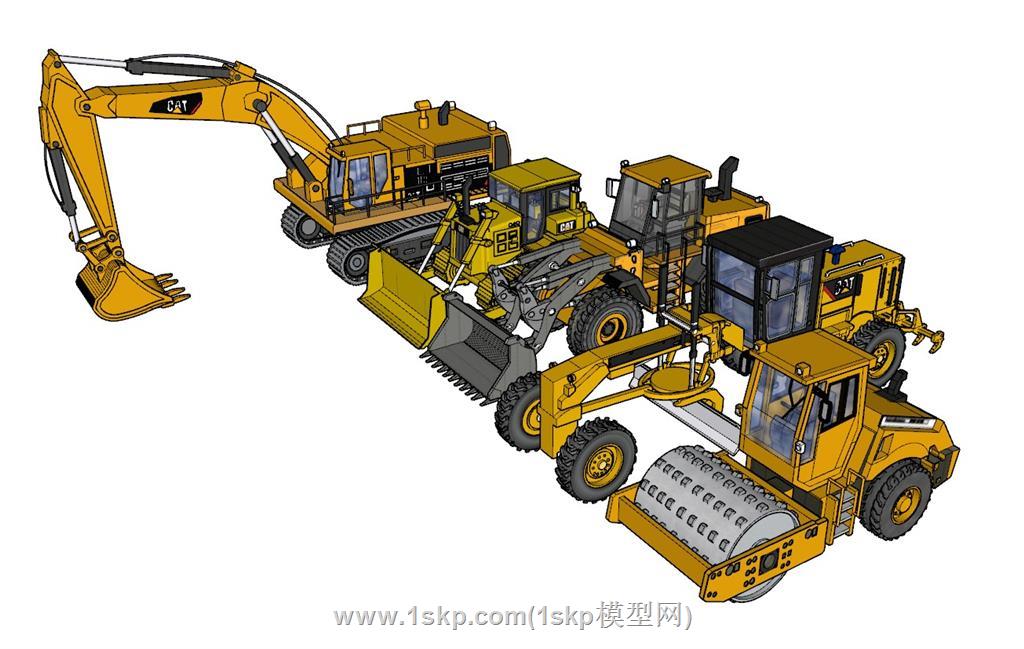 工程车压路机挖掘机SU模型 1