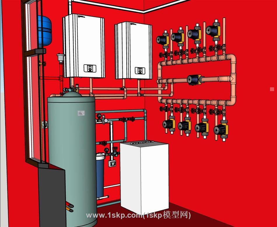 锅炉房水管管道SU模型 1