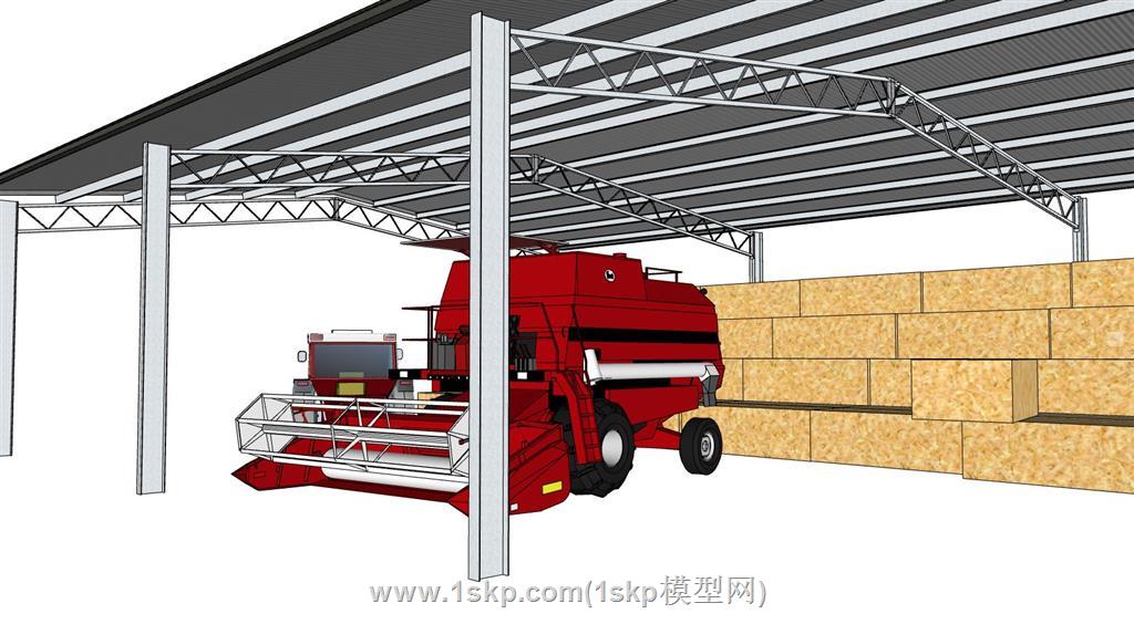 收割机厂棚SU模型 1