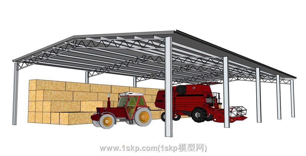 收割机厂棚SU模型 2