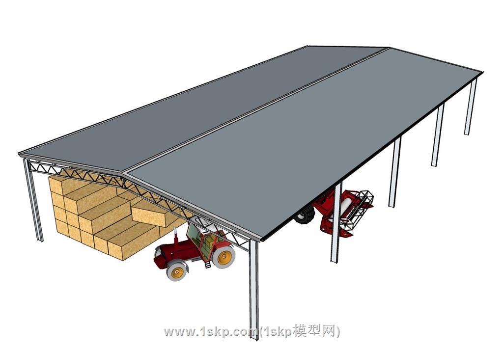 收割机厂棚SU模型 3