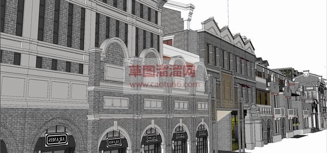 民国风格商业街建筑SU模型 3