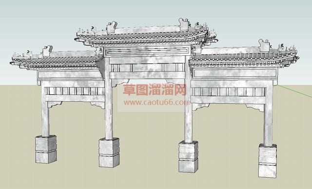 4柱3间牌坊SU模型 1