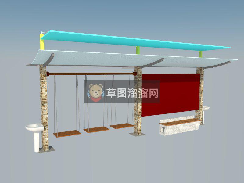 公交车站台巴士车站候车亭SU模型 1