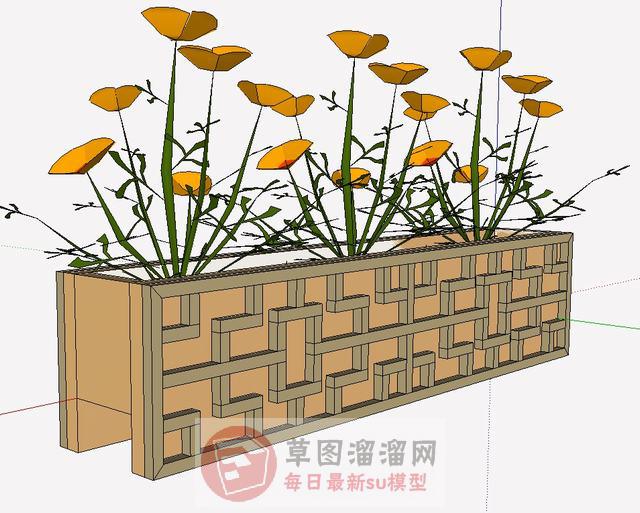 中式花箱SU模型 2