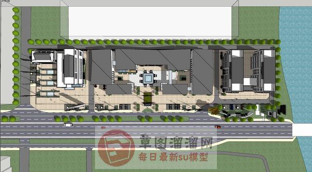 新中式商业街沿街SU模型 1