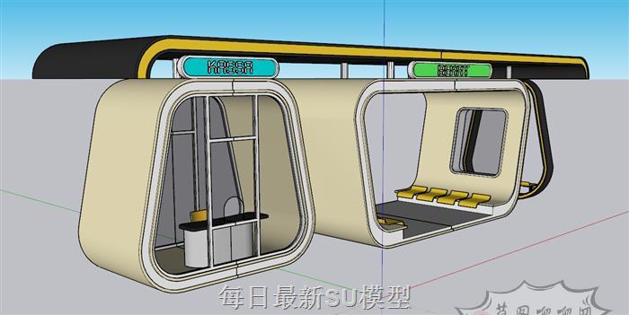 公交车等候站候车亭SU模型 1