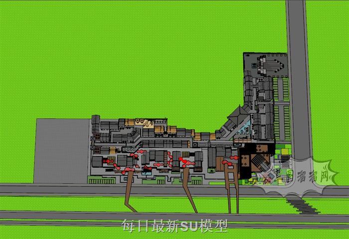 仿古商业街景观SU模型 1