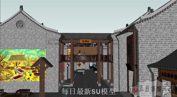 仿古商业街景观SU模型 3