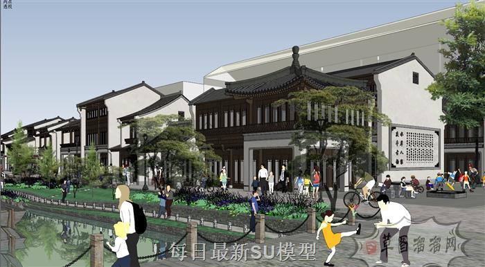 窑埠古镇民国风商业街SU模型 3