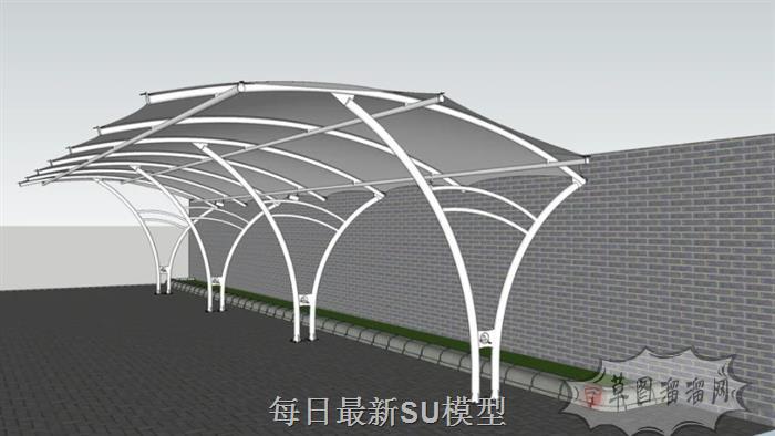 自行车停车棚SU模型 1