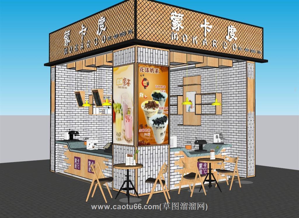 奶茶店饮品店SU模型 1